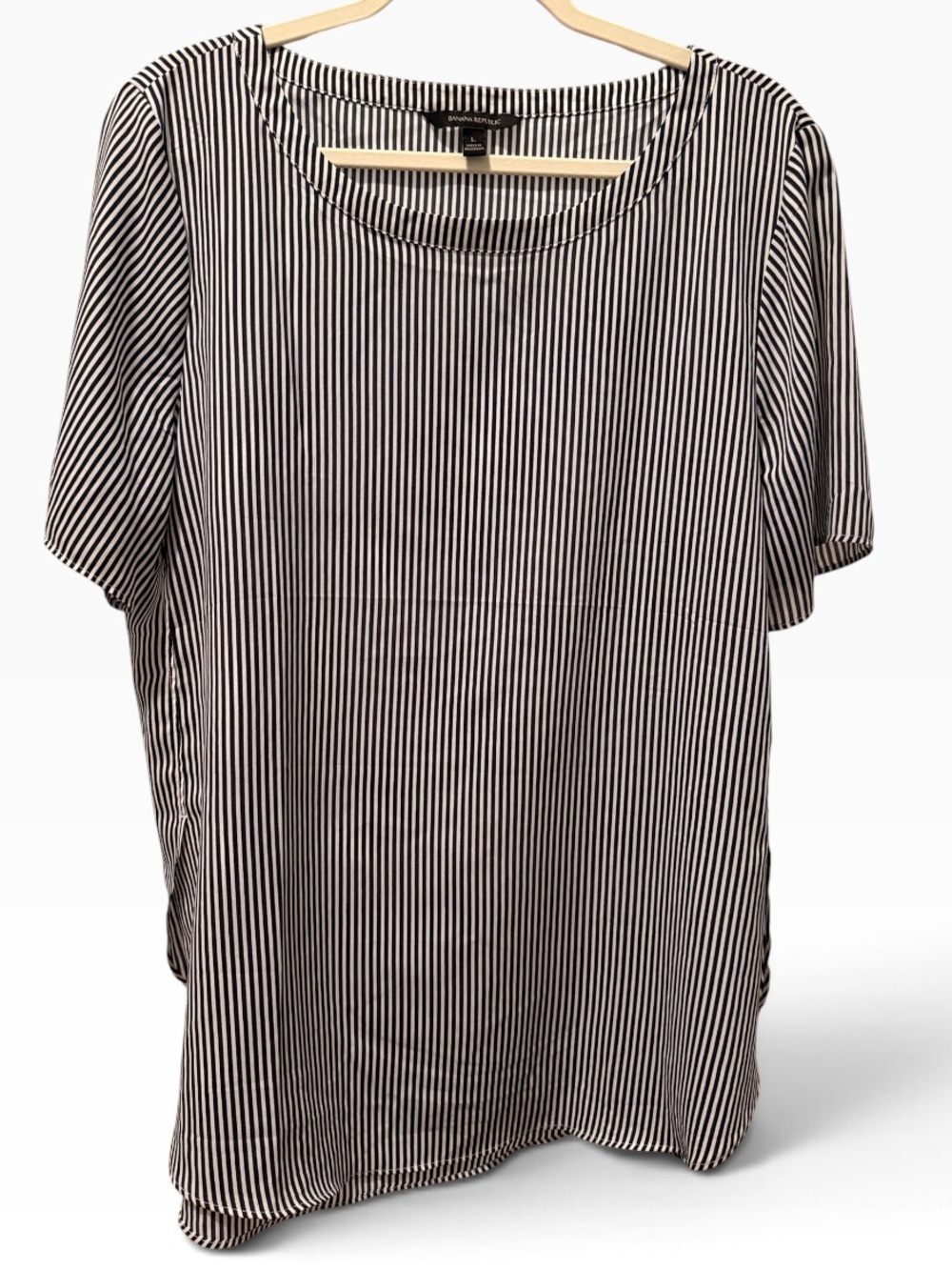 Banana Republic Black and White Striped Short Sleeve Blouse